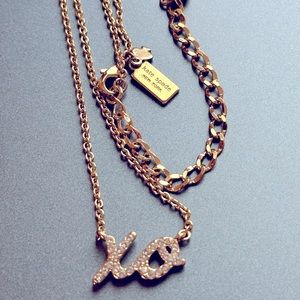 Kate Spade | Hug and Kiss Necklace XO Pave Crystals Gold Tone